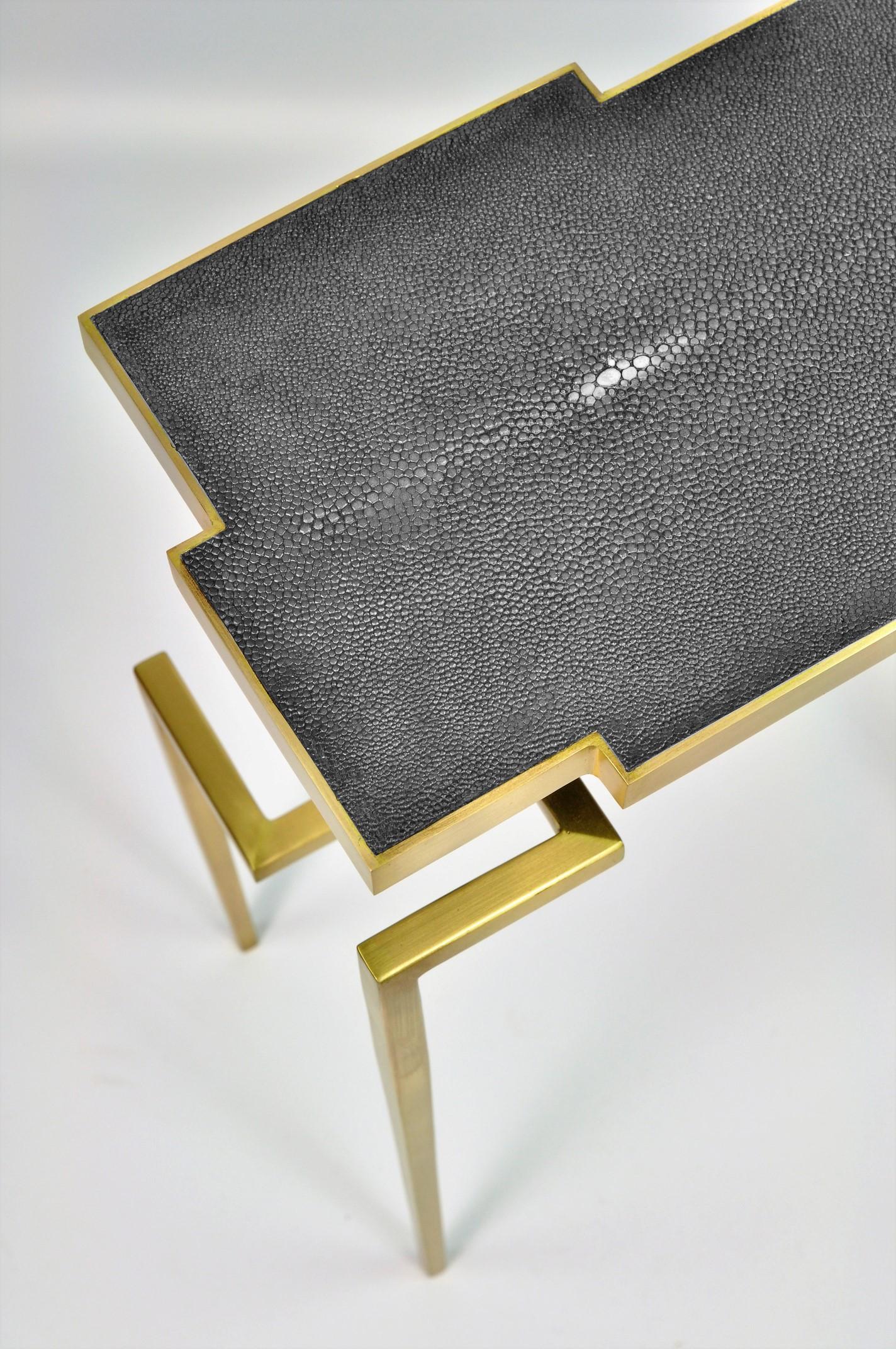 Futurist Pair of Side Tables PIXEL in Shagreen and Brass by Ginger Brown For Sale