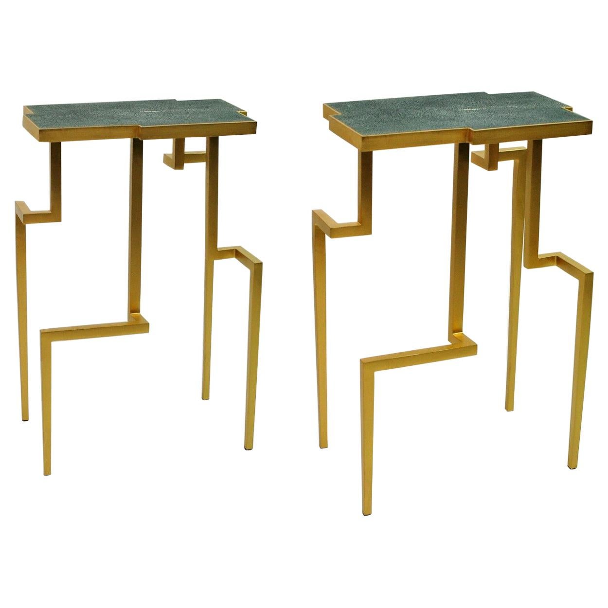 Pair of Side Tables PIXEL in Shagreen and Brass by Ginger Brown