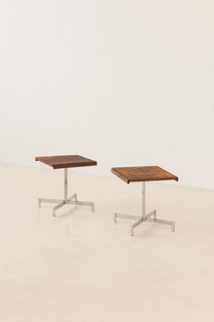 Pair of Side Tables, Rosewood Veeners top and Chromed feet, Unknown Designer