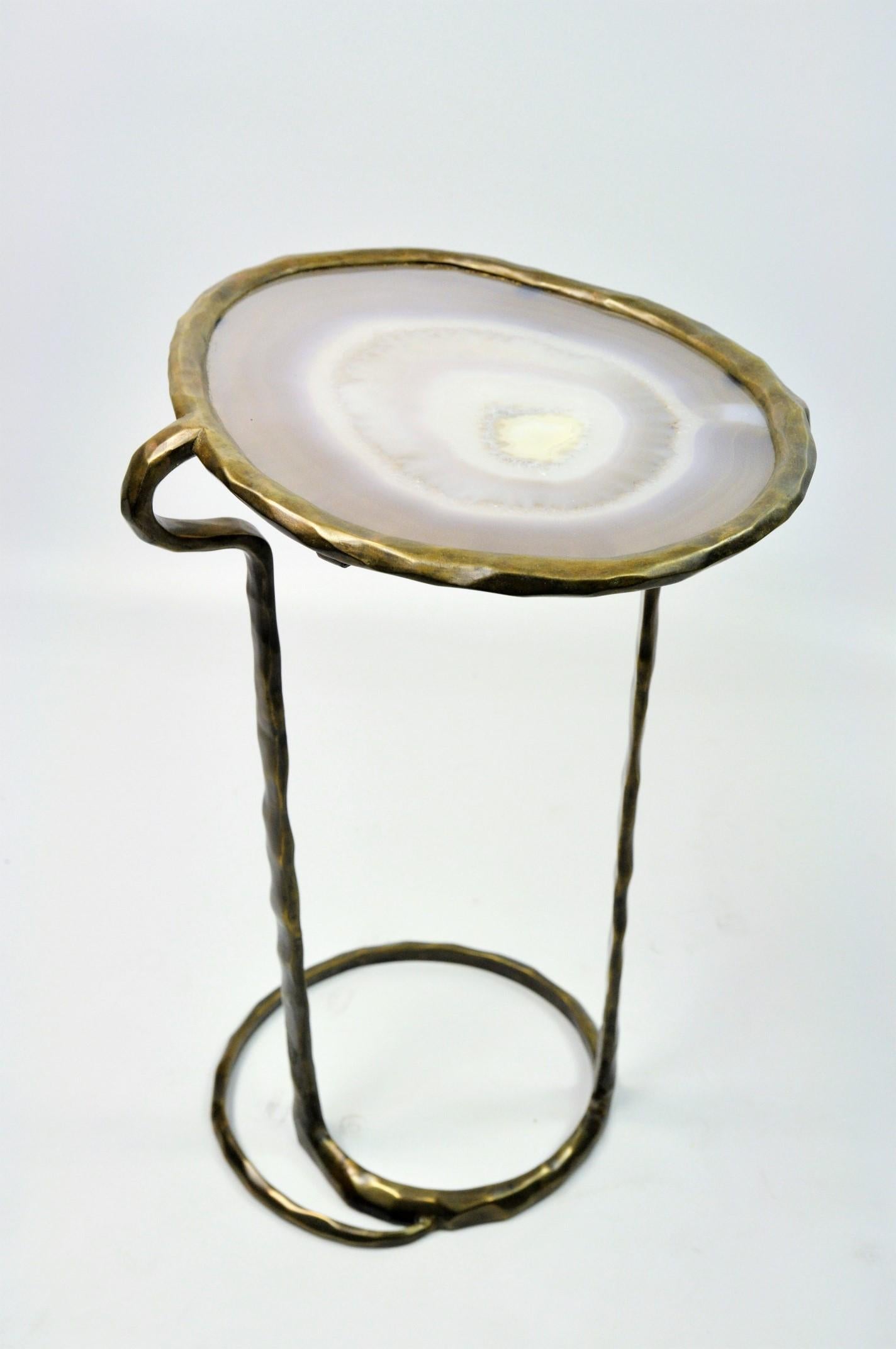 French Pair of Side Tables SERPENT in Brass and Agate by Ginger Brown