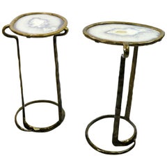 Pair of Side Tables SERPENT in Brass and Agate by Ginger Brown