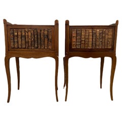 Pair of End Table Cabinets w/Antique Book Spines