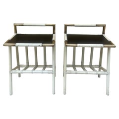 Pair of side tables, white painted rattan and brass, Gilles Sermadiras, 1960's