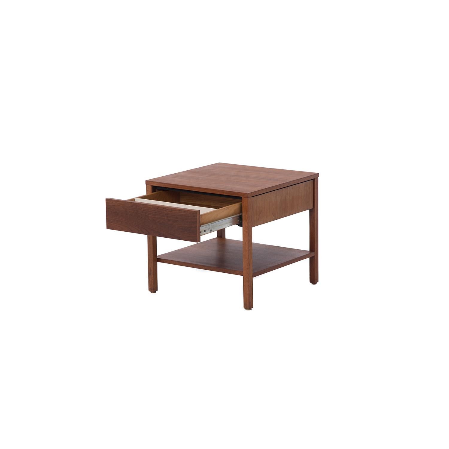 Pair of Side Tables with Drawer or Nightstands in Walnut by Florence Knoll 3