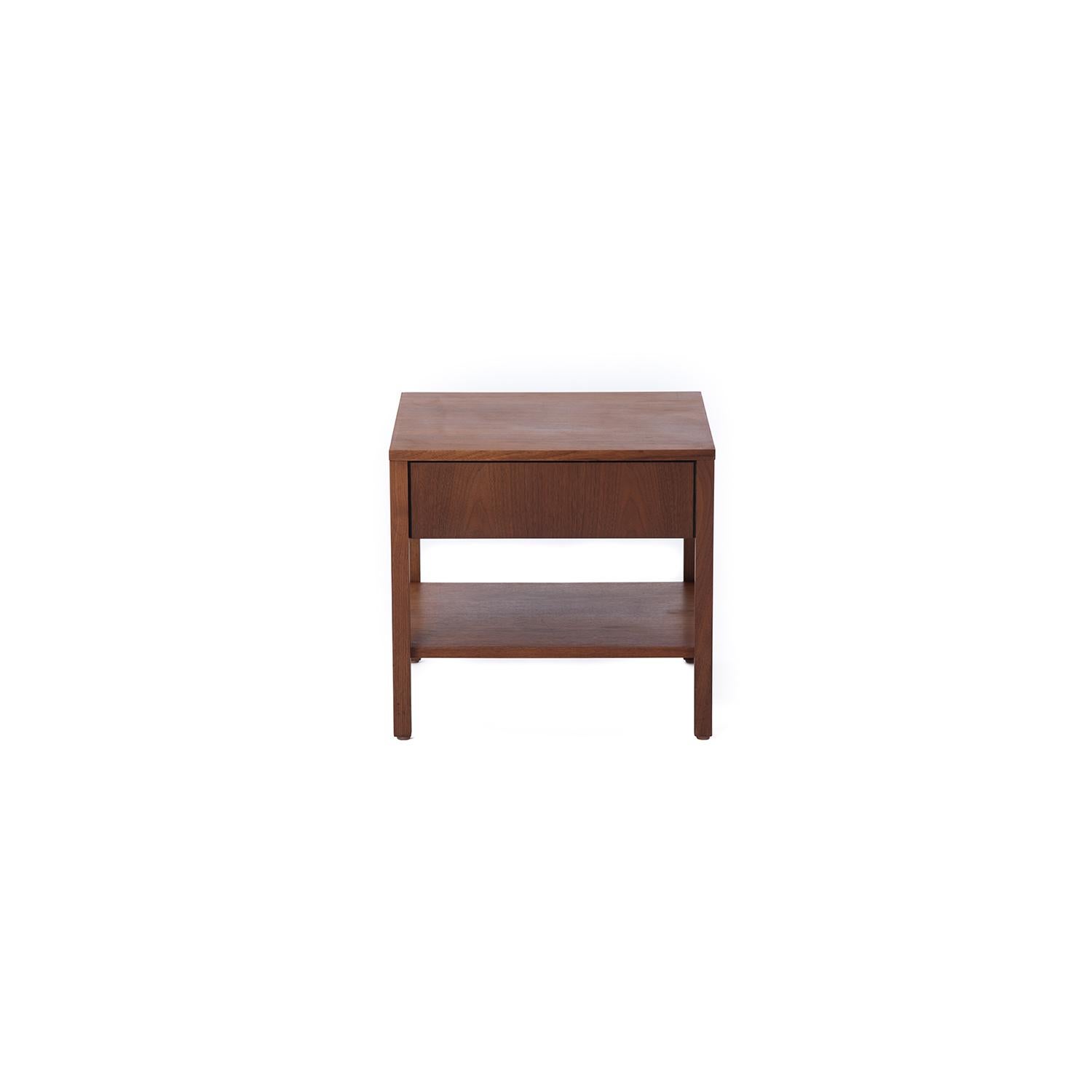 Oiled Pair of Side Tables with Drawer or Nightstands in Walnut by Florence Knoll