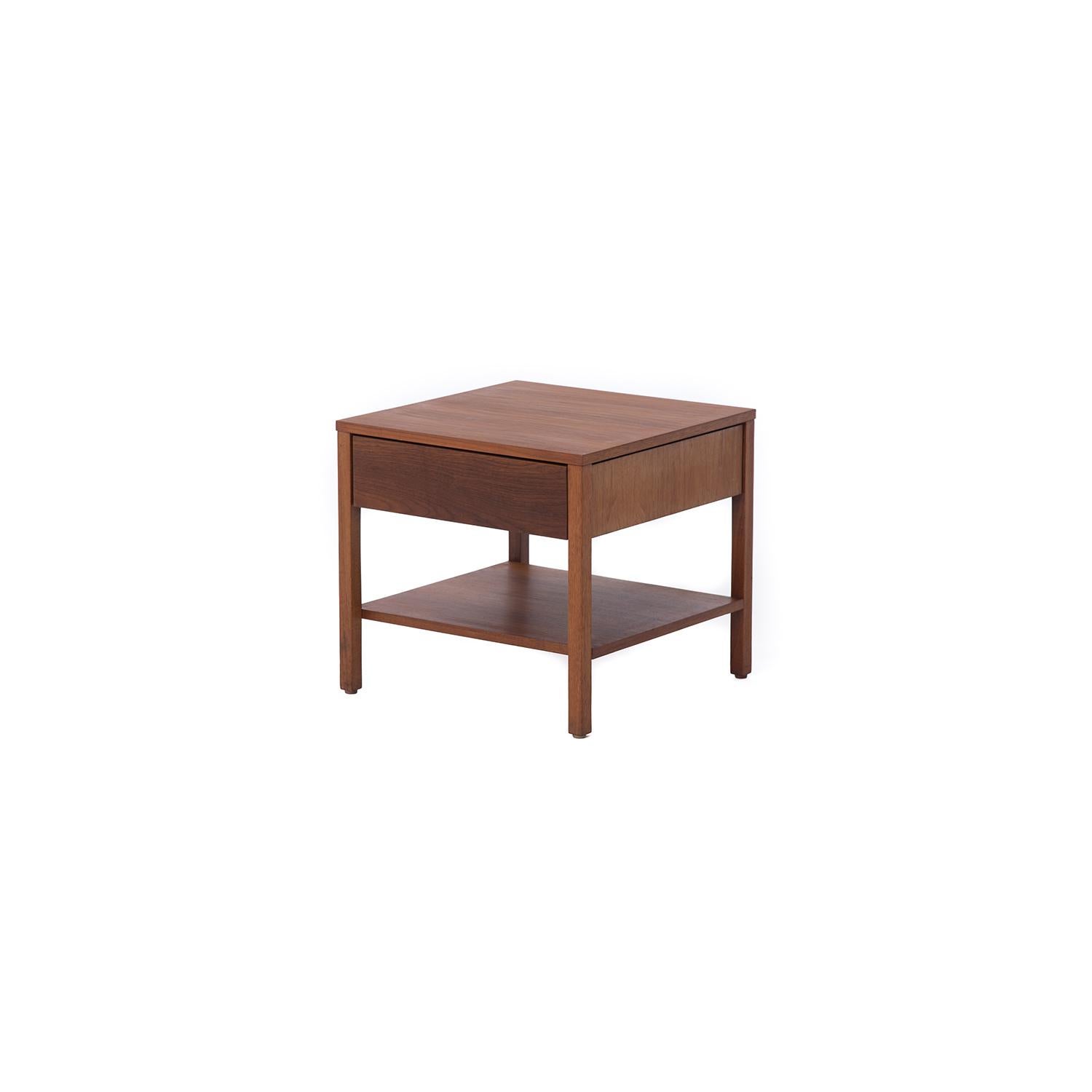 Pair of Side Tables with Drawer or Nightstands in Walnut by Florence Knoll 2