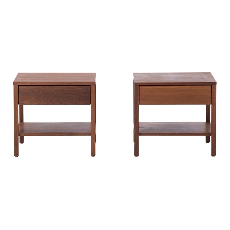 Pair of Side Tables with Drawer or Nightstands in Walnut by Florence Knoll