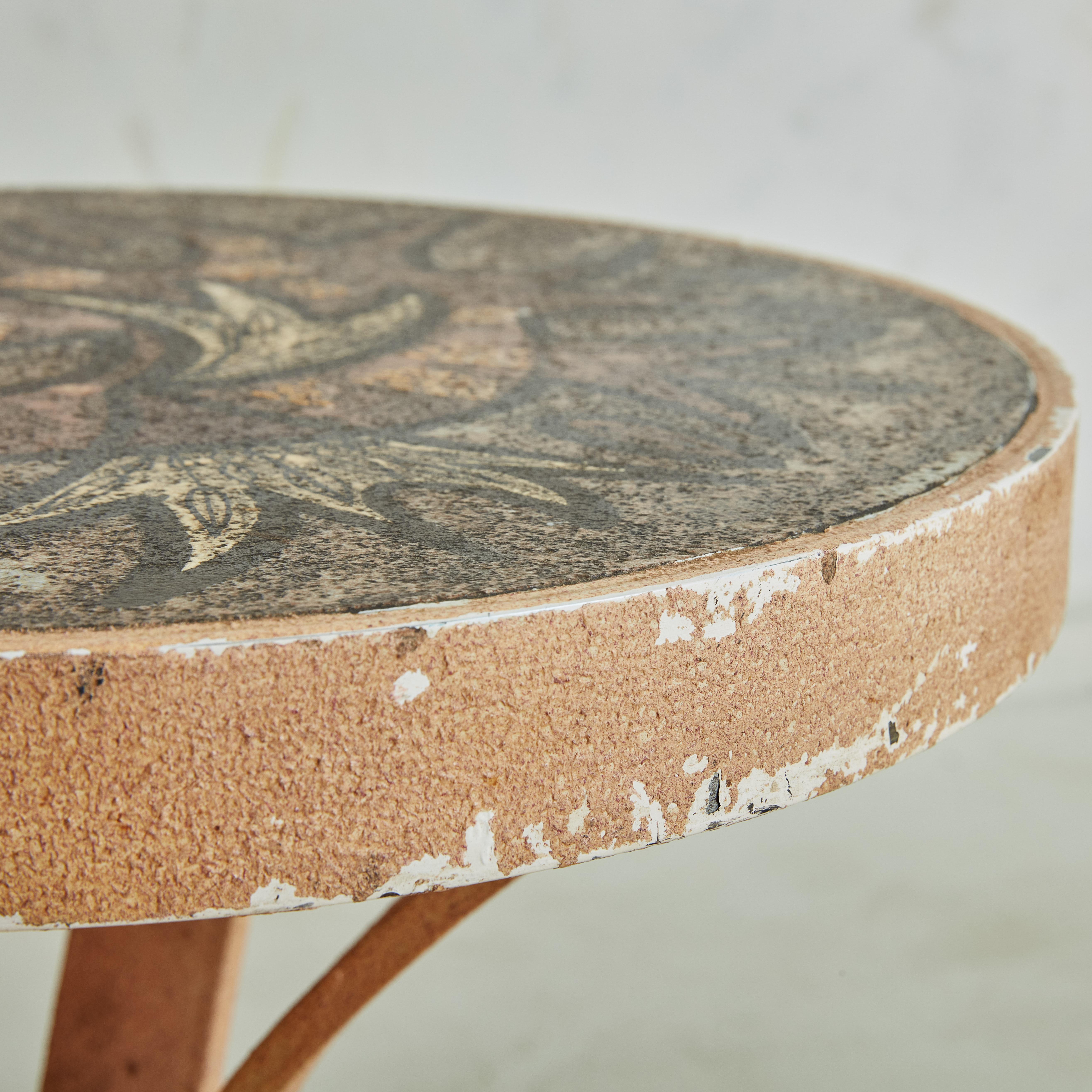 Pair of Side Tables with Enameled Lavic Stone Tops in the Style of Jean Jaffeux For Sale 3
