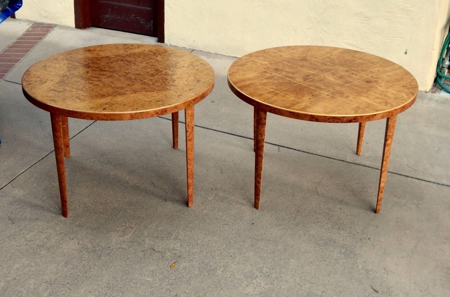 Swedish Pair of Side Tables with Grid Pattern Inlay-Nordiskakompaniet, Stockholm, 1947 For Sale