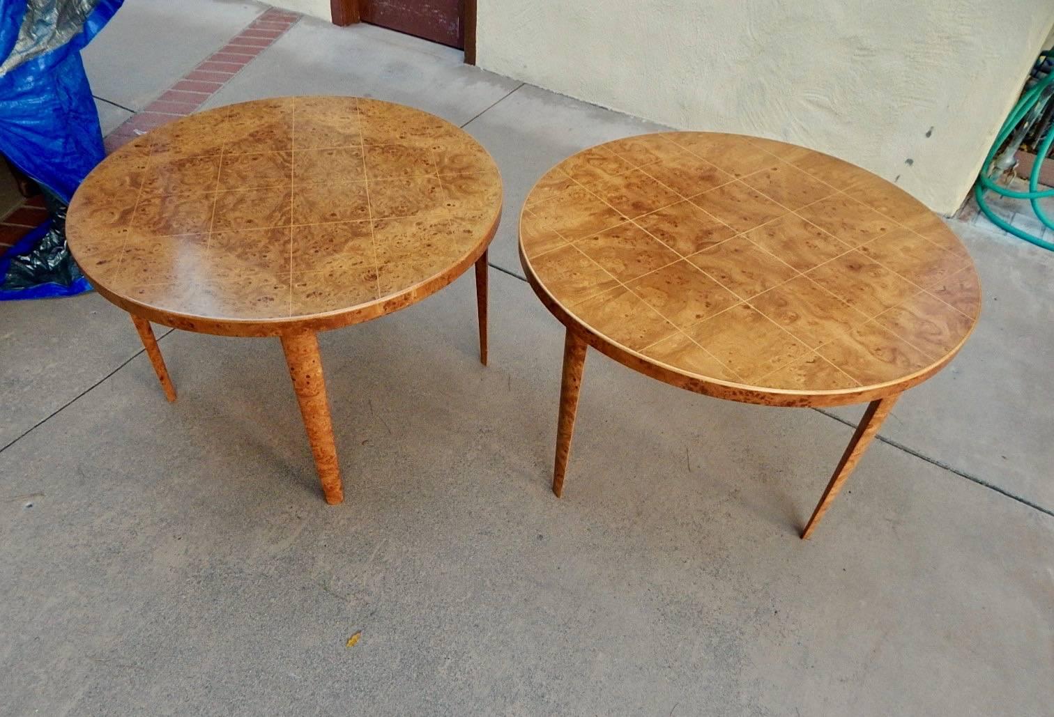 Pair of Side Tables with Grid Pattern Inlay-Nordiskakompaniet, Stockholm, 1947 In Excellent Condition For Sale In Richmond, VA