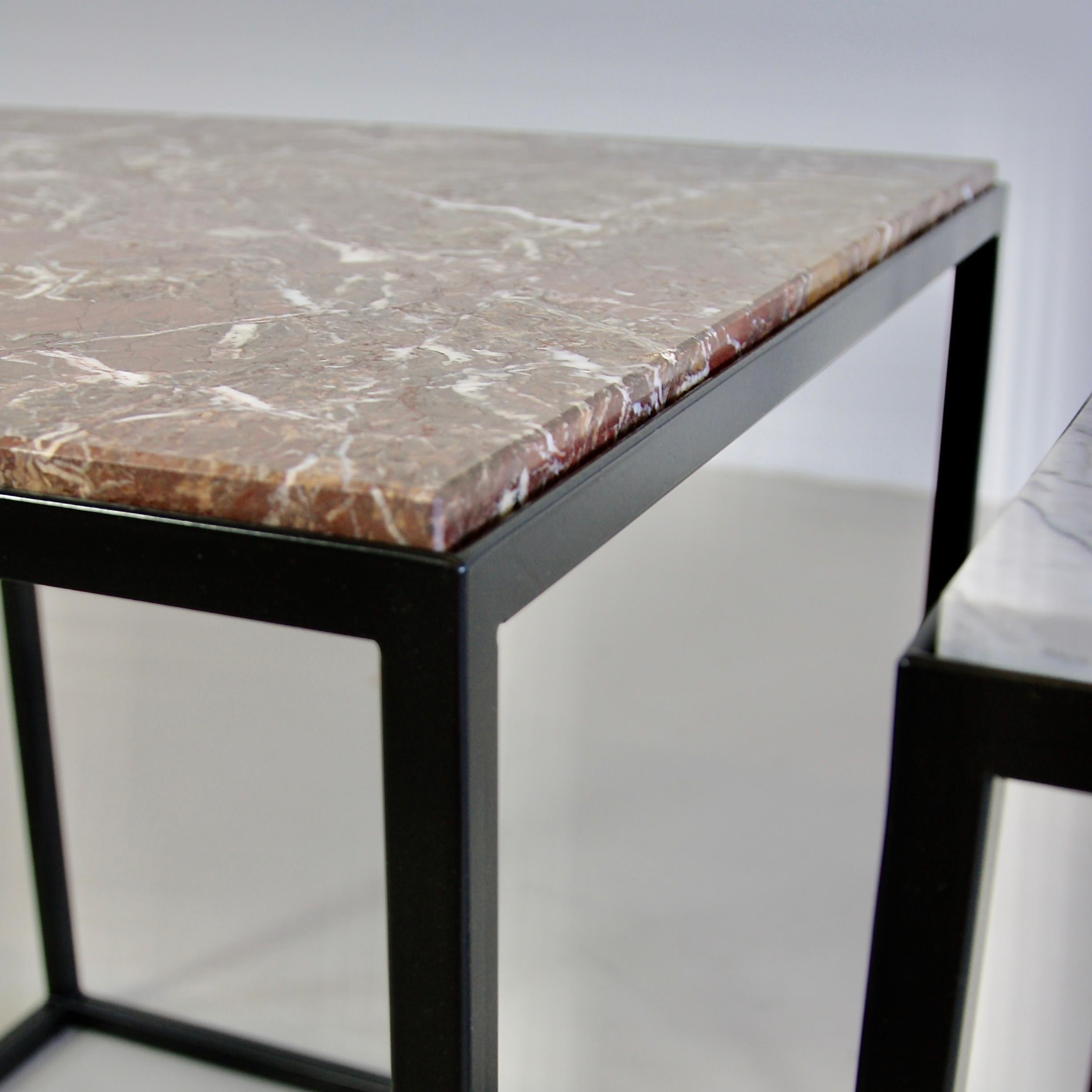 Modern Pair of Side Tables with Marble Tops