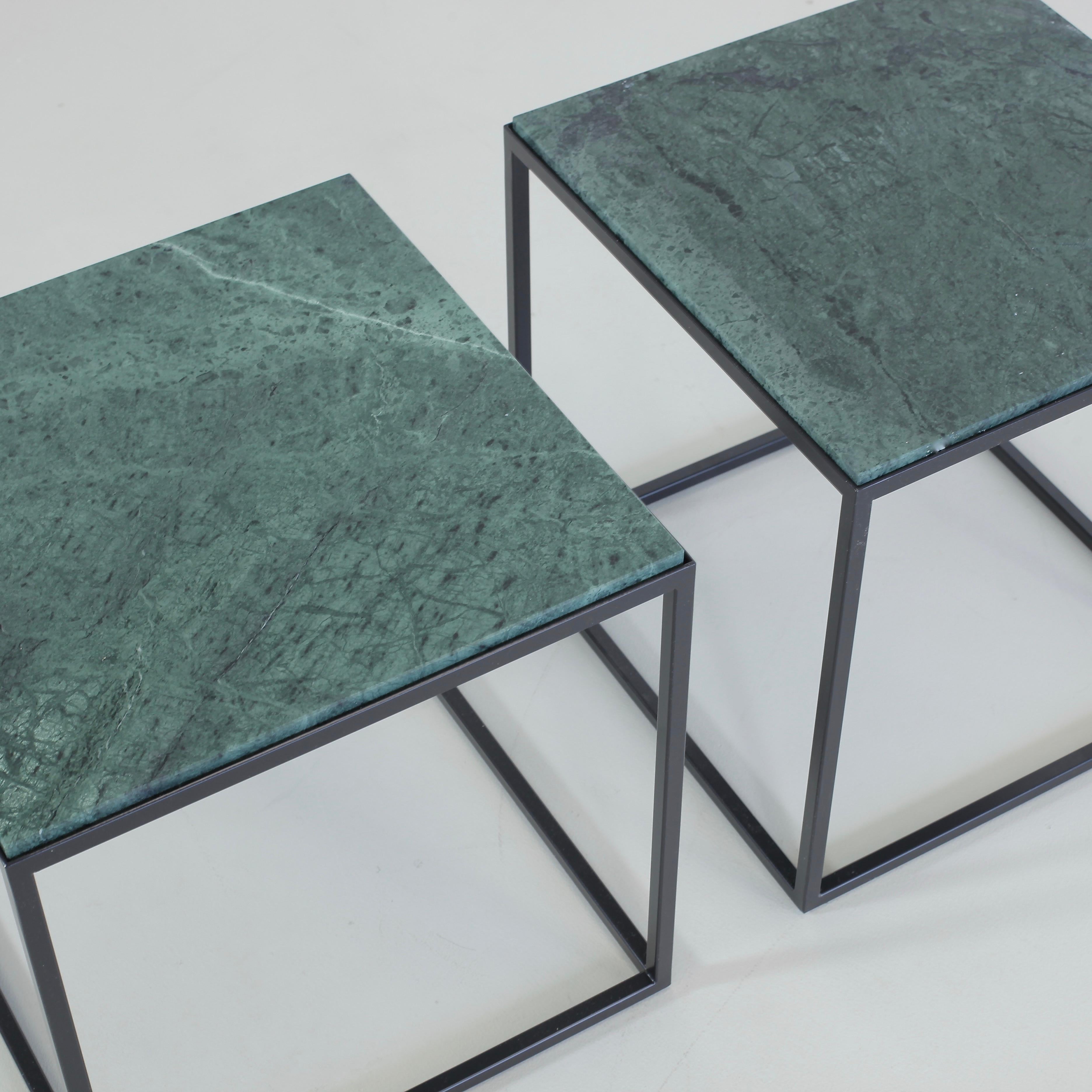 Modern Pair of Side Tables with Marble Tops