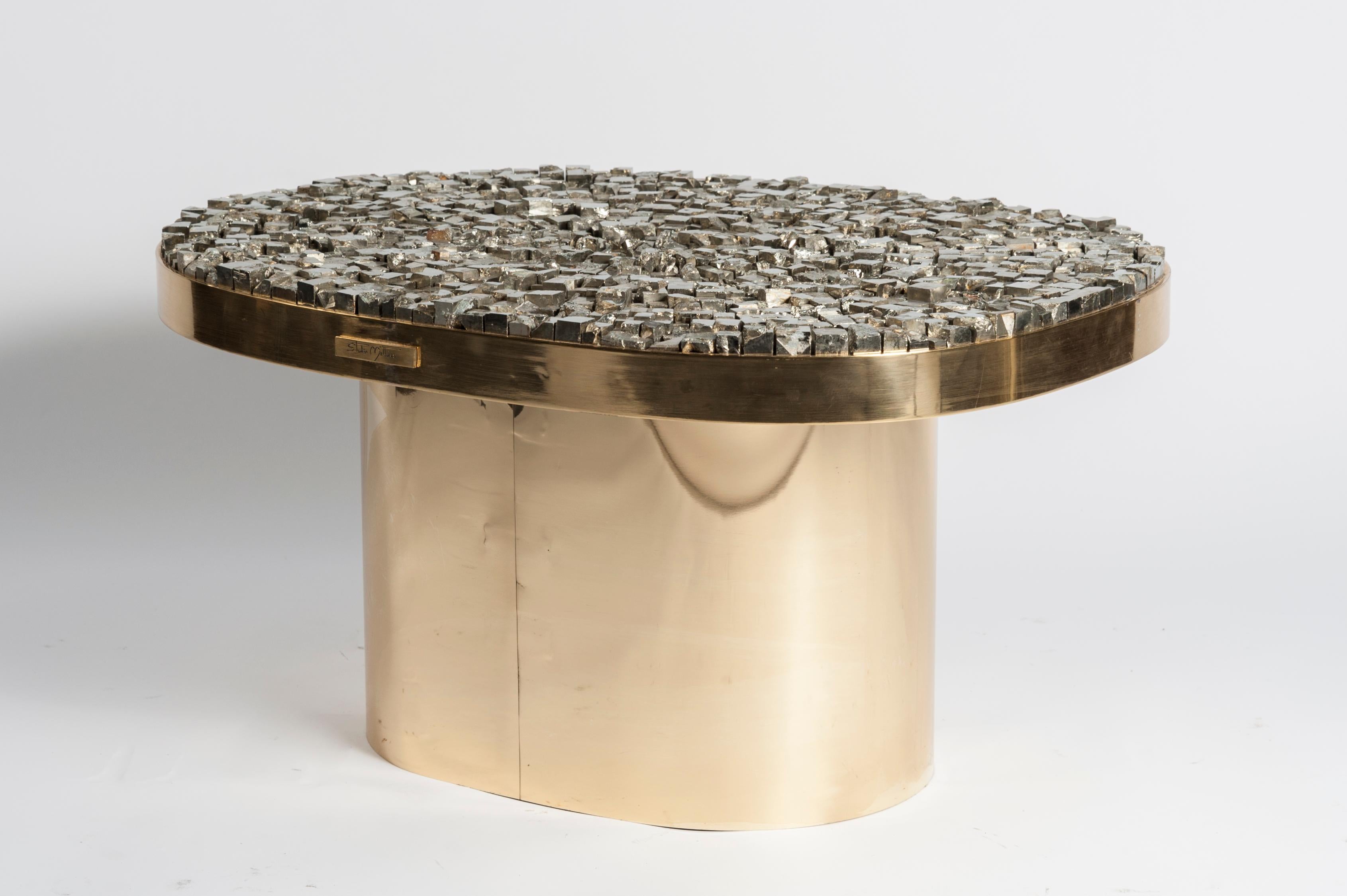 Pair of Side Tables with Pyrites Top by Georges Mathias In Excellent Condition In Bois-Colombes, FR