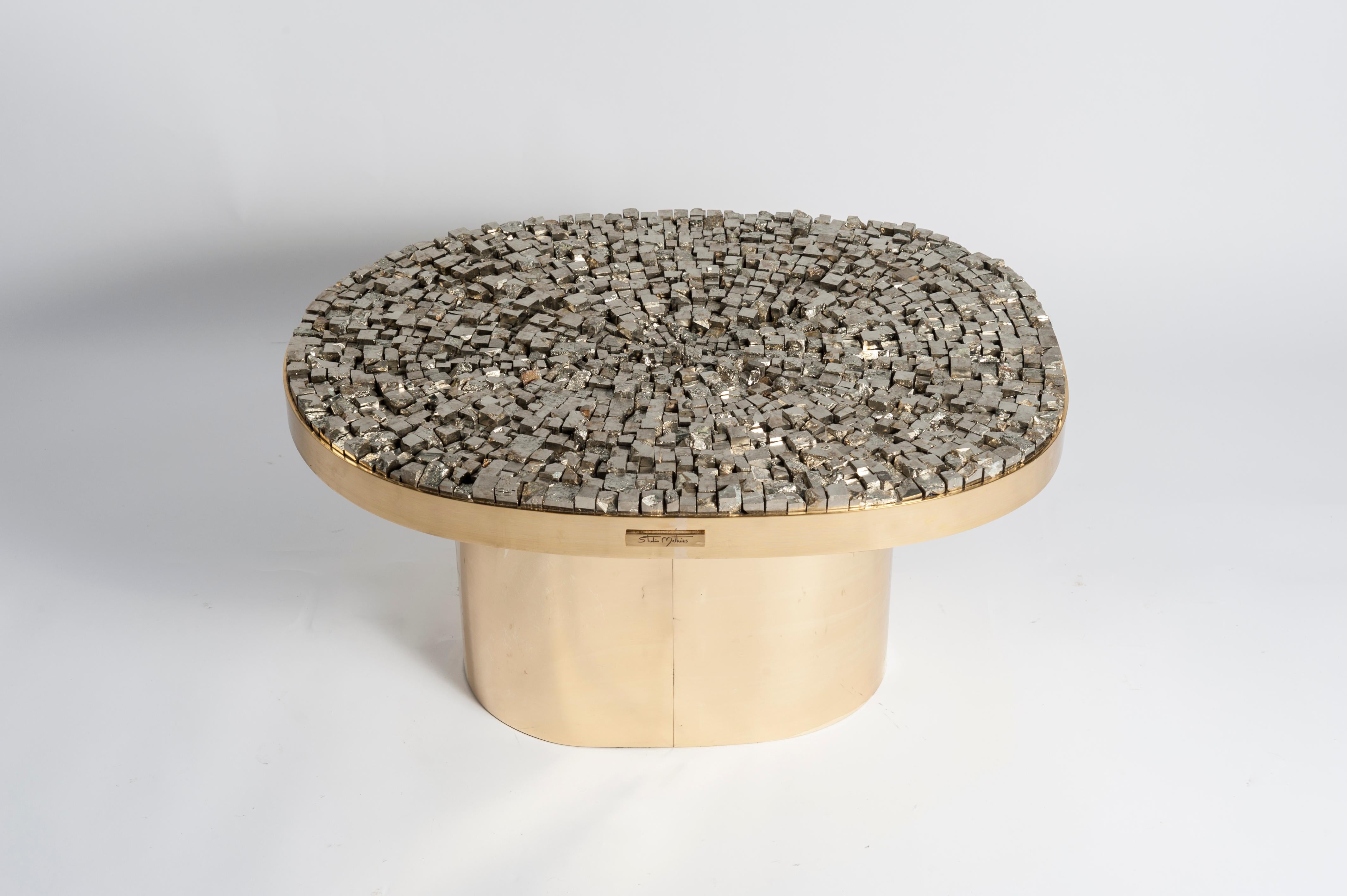 Pair of Side Tables with Pyrites Top by Georges Mathias 1