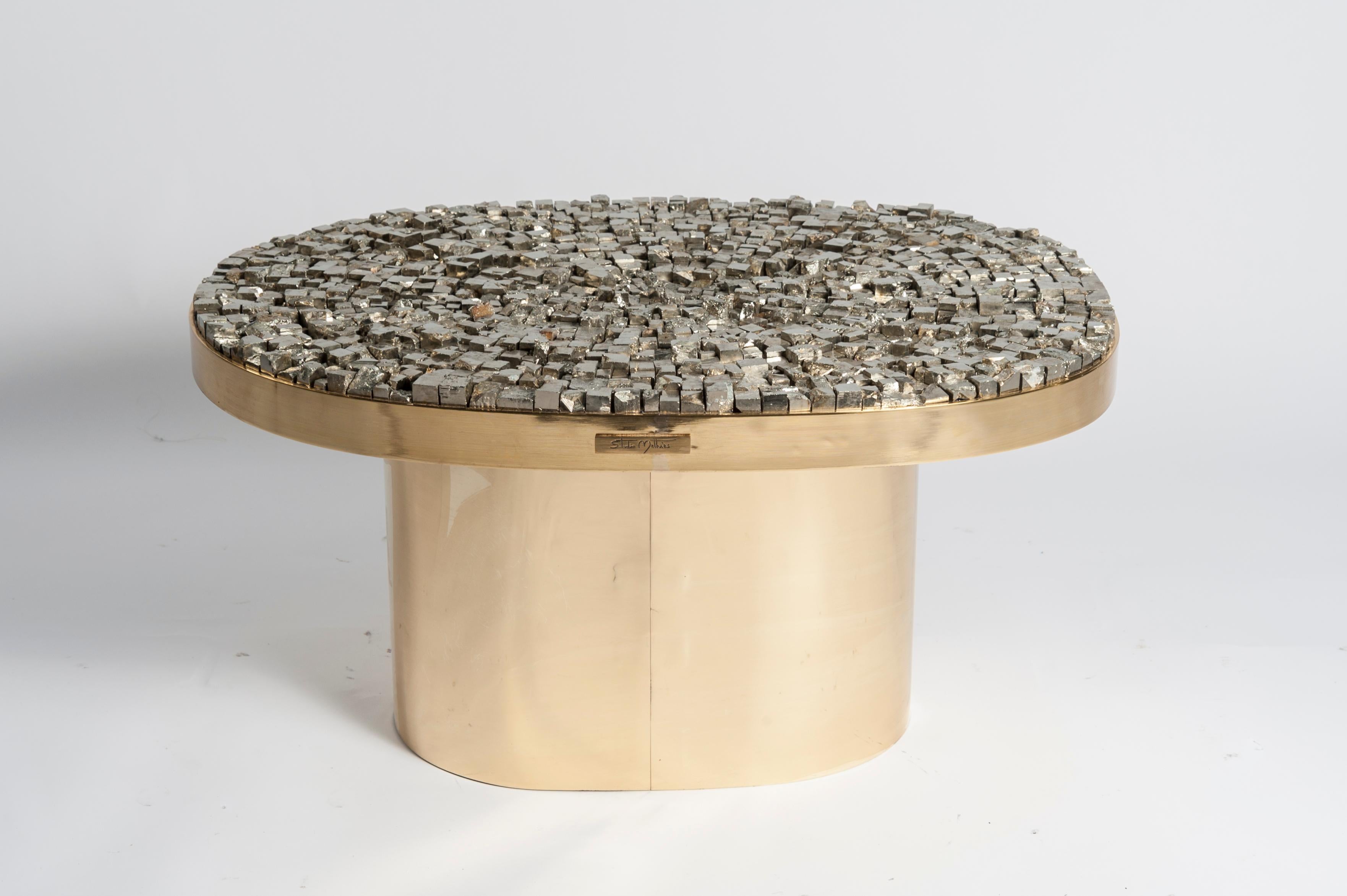Pair of Side Tables with Pyrites Top by Georges Mathias 2