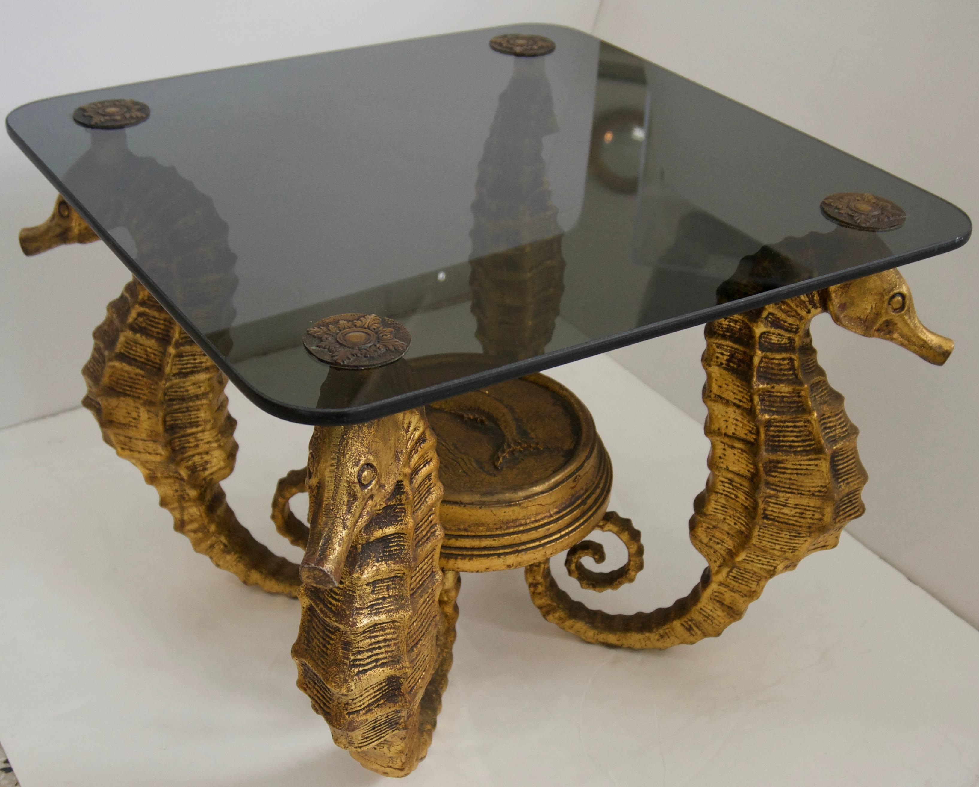 Art Deco Pair of Side Tables with Sea Horses 