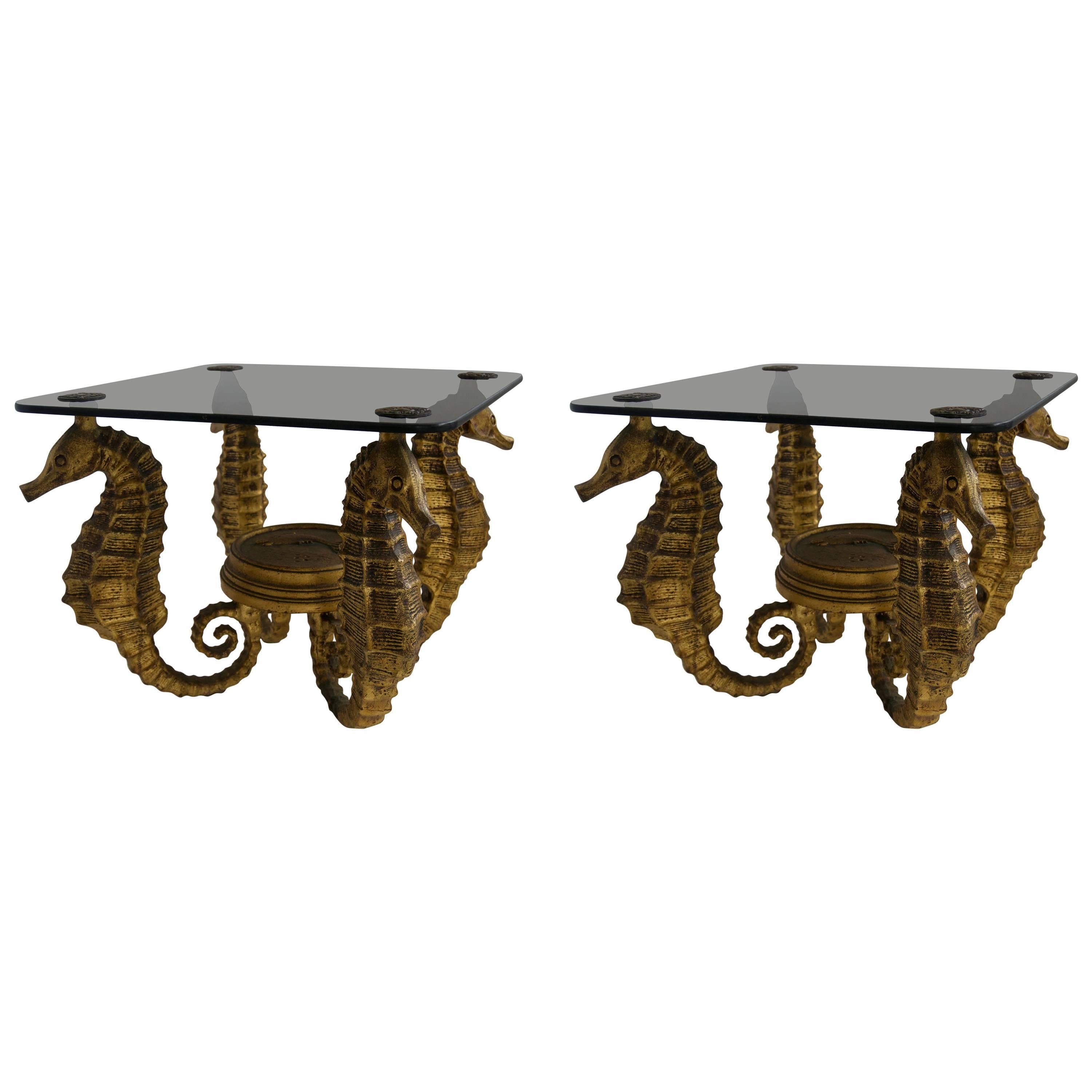 Pair of Side Tables with Sea Horses 