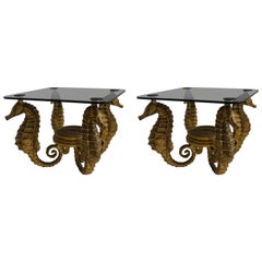 Pair of Side Tables with Sea Horses