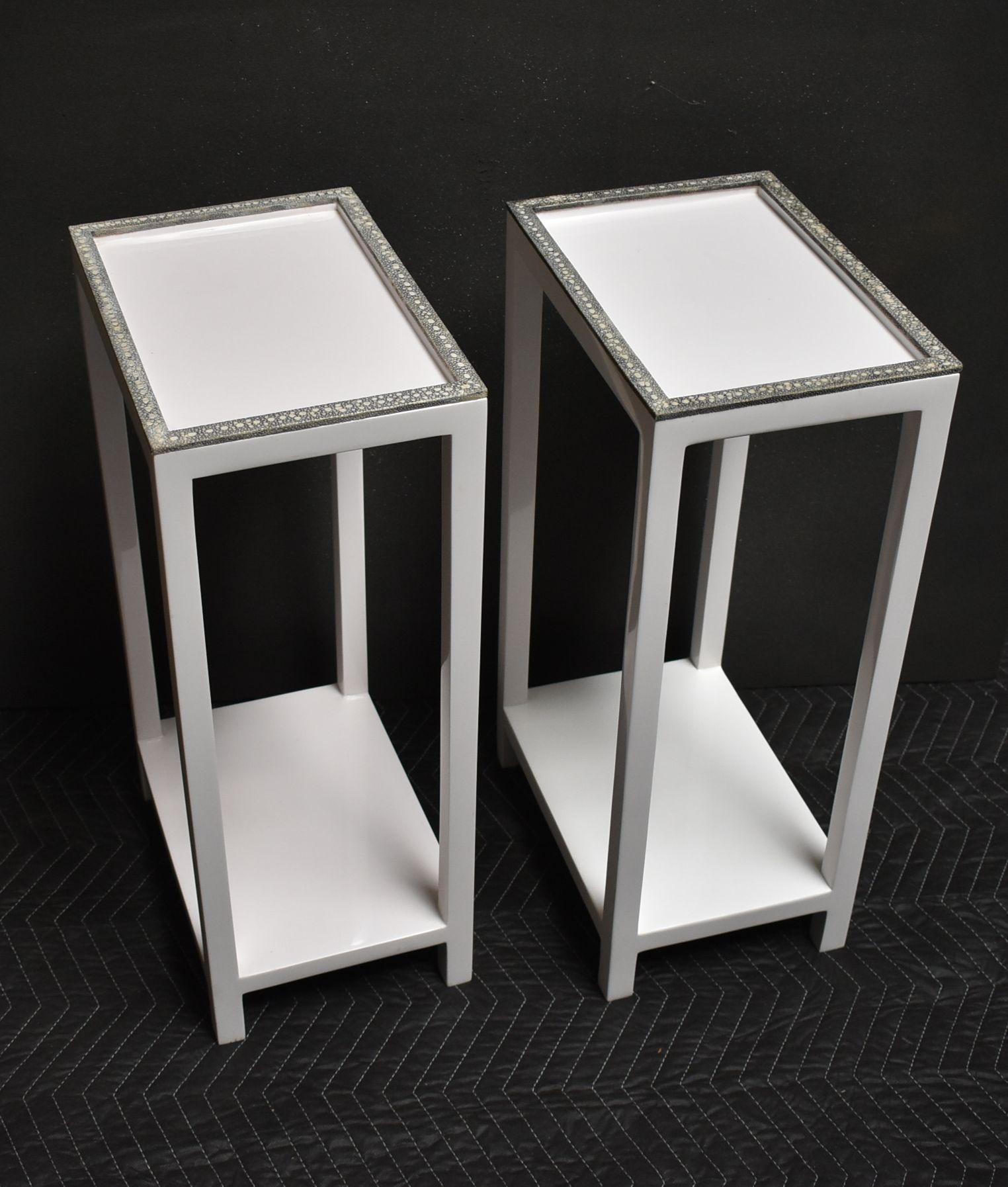 Mid-Century Modern Pair of Side Tables with Shagreen Trim For Sale