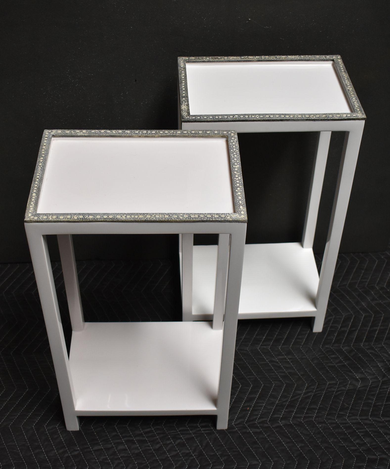 American Pair of Side Tables with Shagreen Trim For Sale