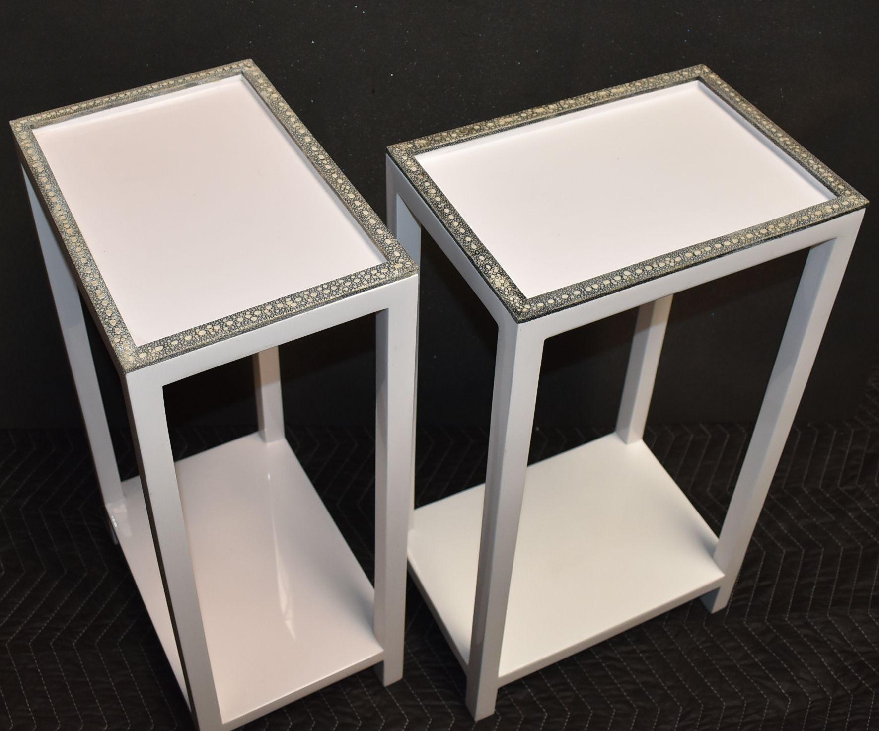 Pair of Side Tables with Shagreen Trim In Good Condition For Sale In Cathedral City, CA