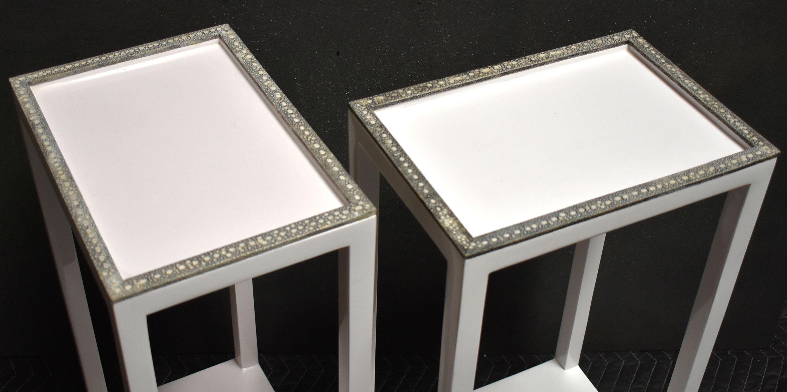 Contemporary Pair of Side Tables with Shagreen Trim For Sale
