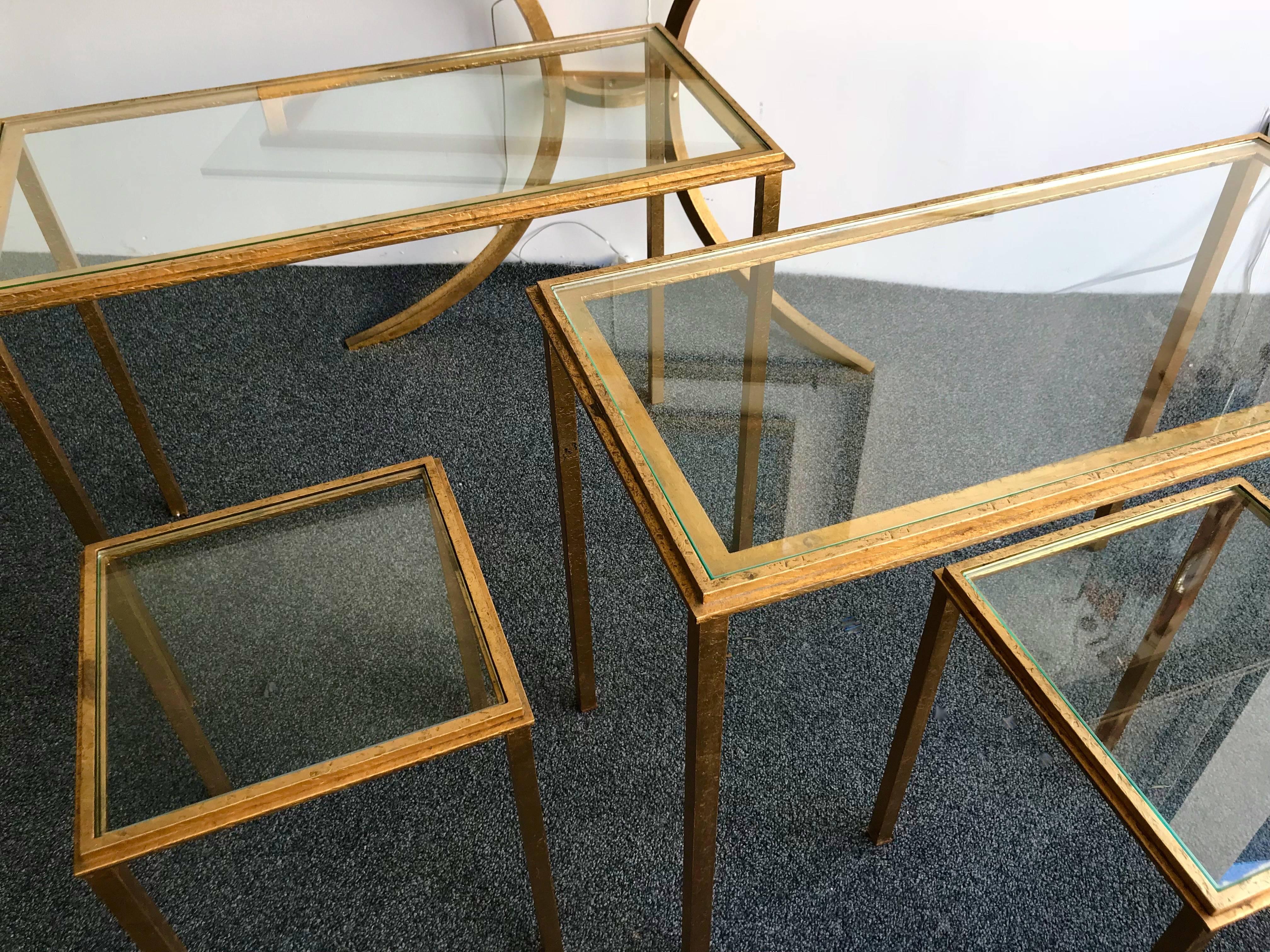 Mid-Century Modern Set of Tables Gold Leaf by Robert and Roger Thibier, France, 1960s