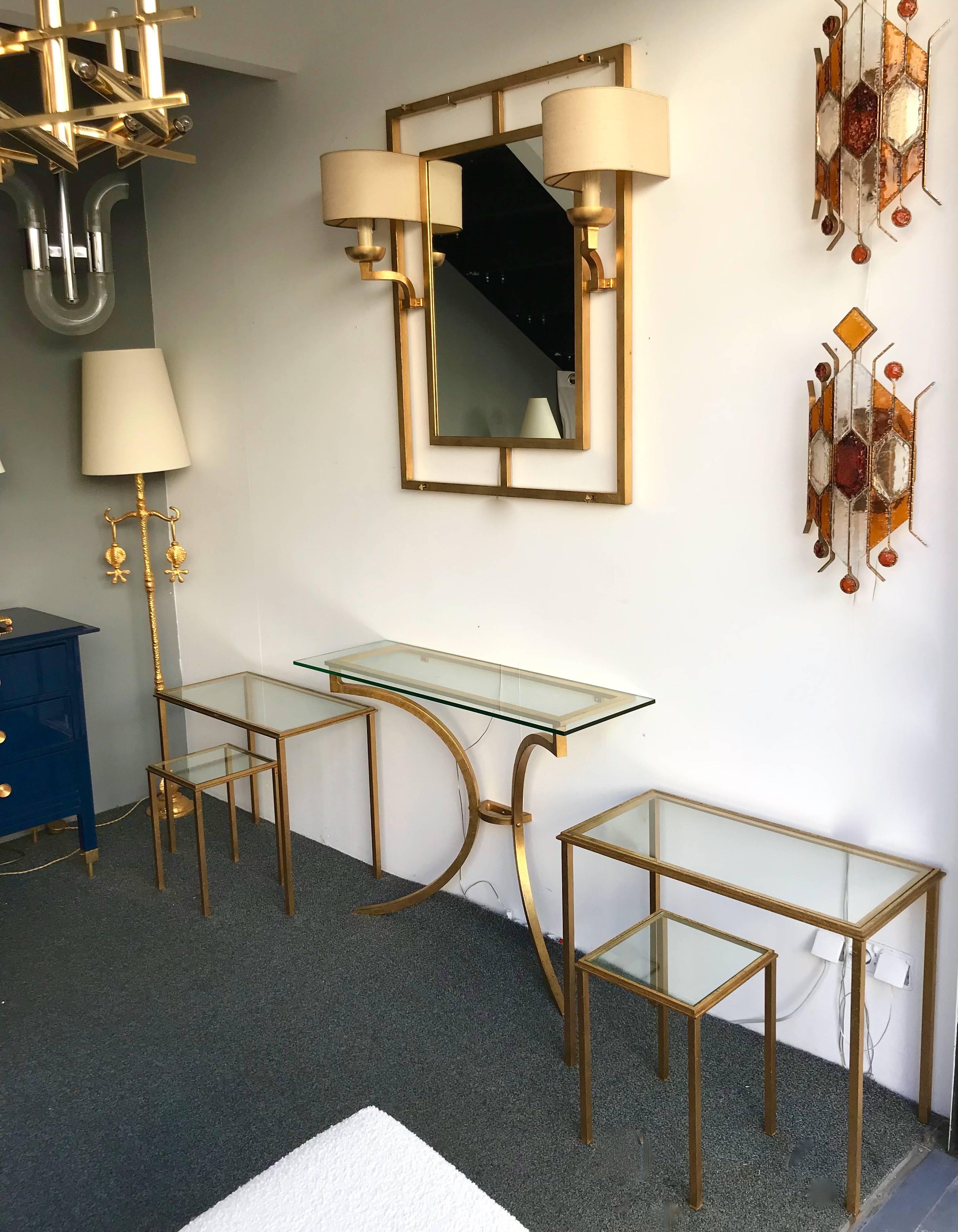 Set of Tables Gold Leaf by Robert and Roger Thibier, France, 1960s In Excellent Condition In SAINT-OUEN, FR