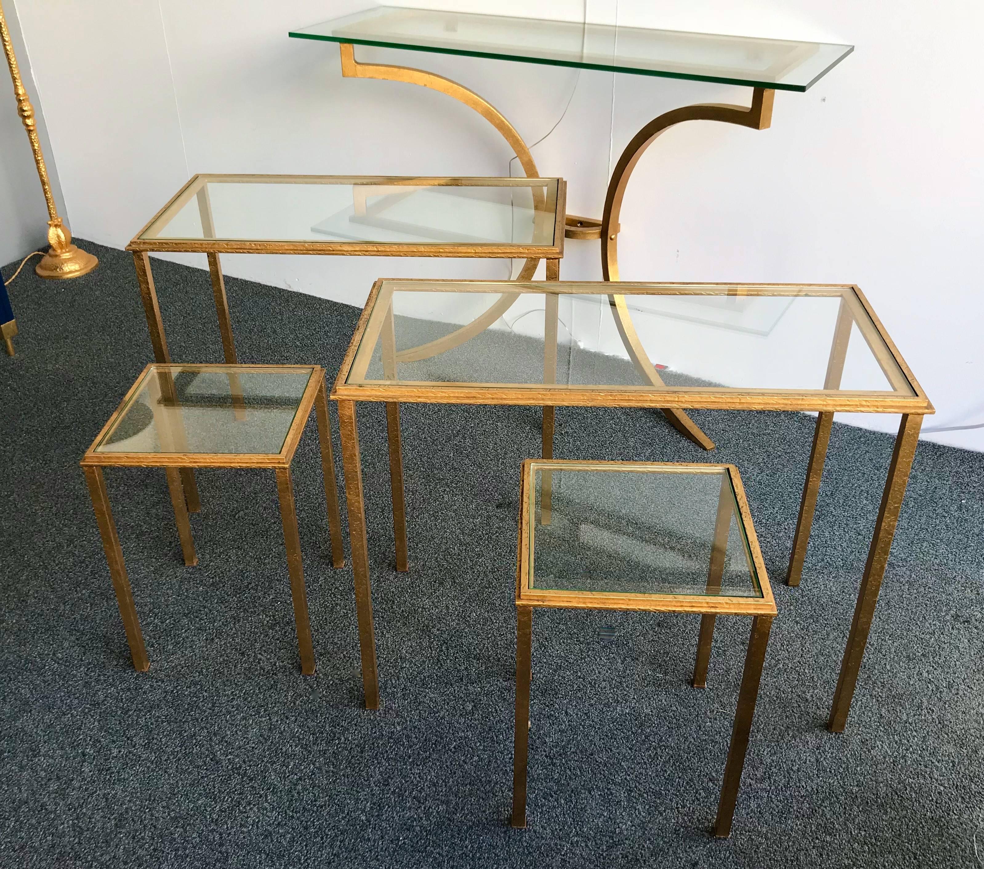 Mid-20th Century Set of Tables Gold Leaf by Robert and Roger Thibier, France, 1960s