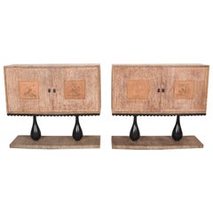 Pair of Sideboards in Art Deco Waxed Oak, One is a Dry Bar, Italy, 1940s