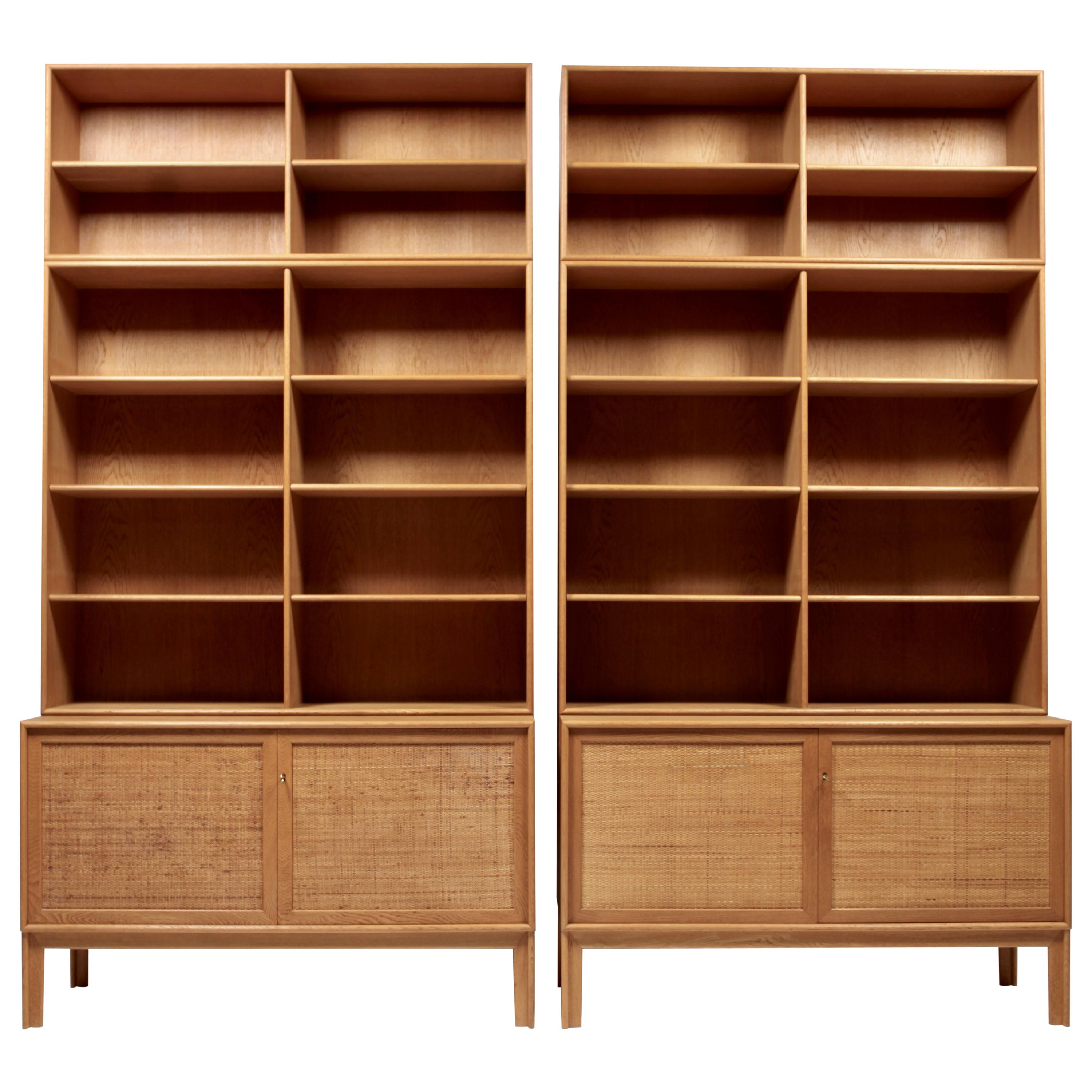 Pair of Sideboards with Bookcases in Oak and Cane by Alf Svensson, 1950s