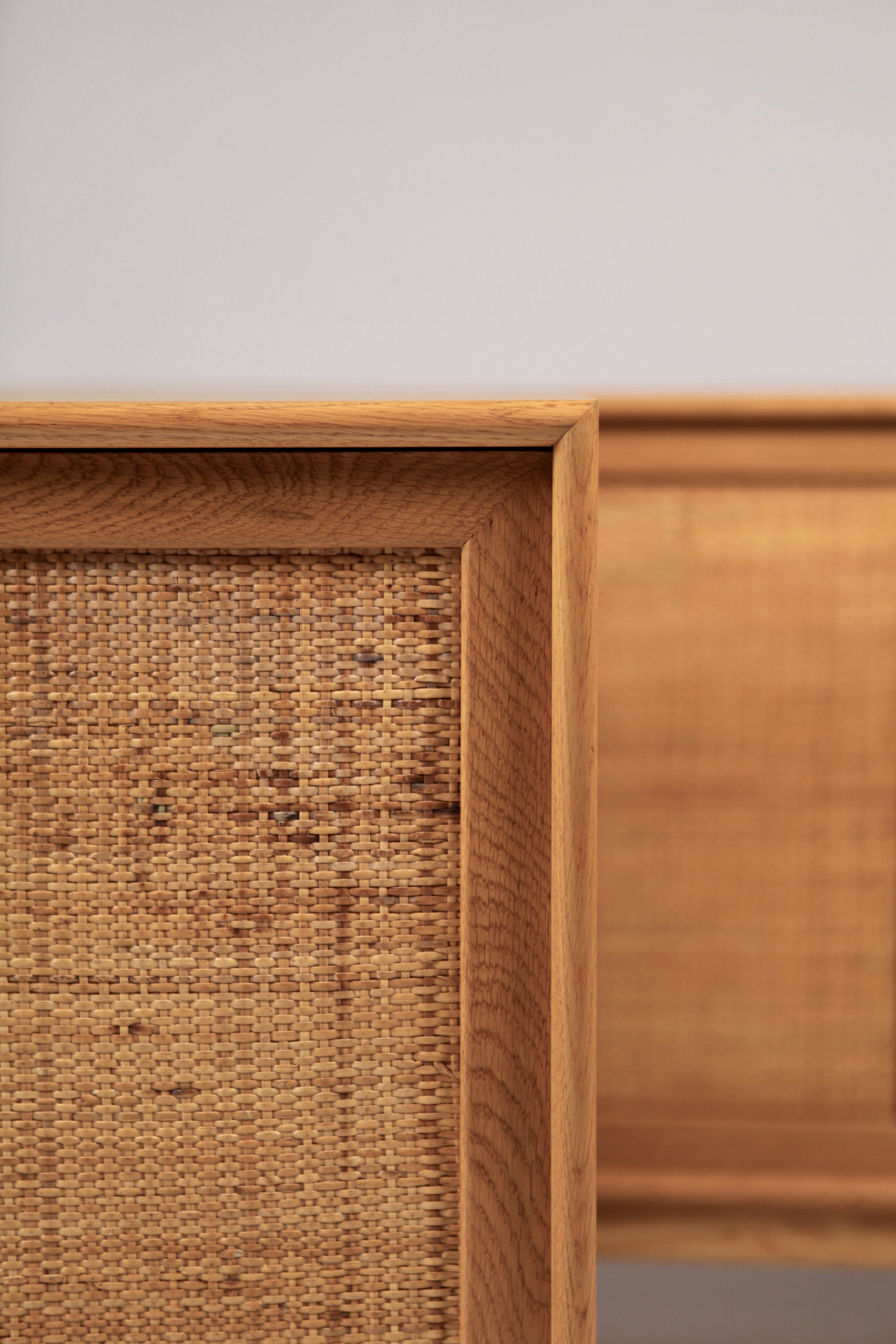 Scandinavian Modern Pair of Sideboards with Bookcases in Oak and Cane by Alf Svensson, 1950s