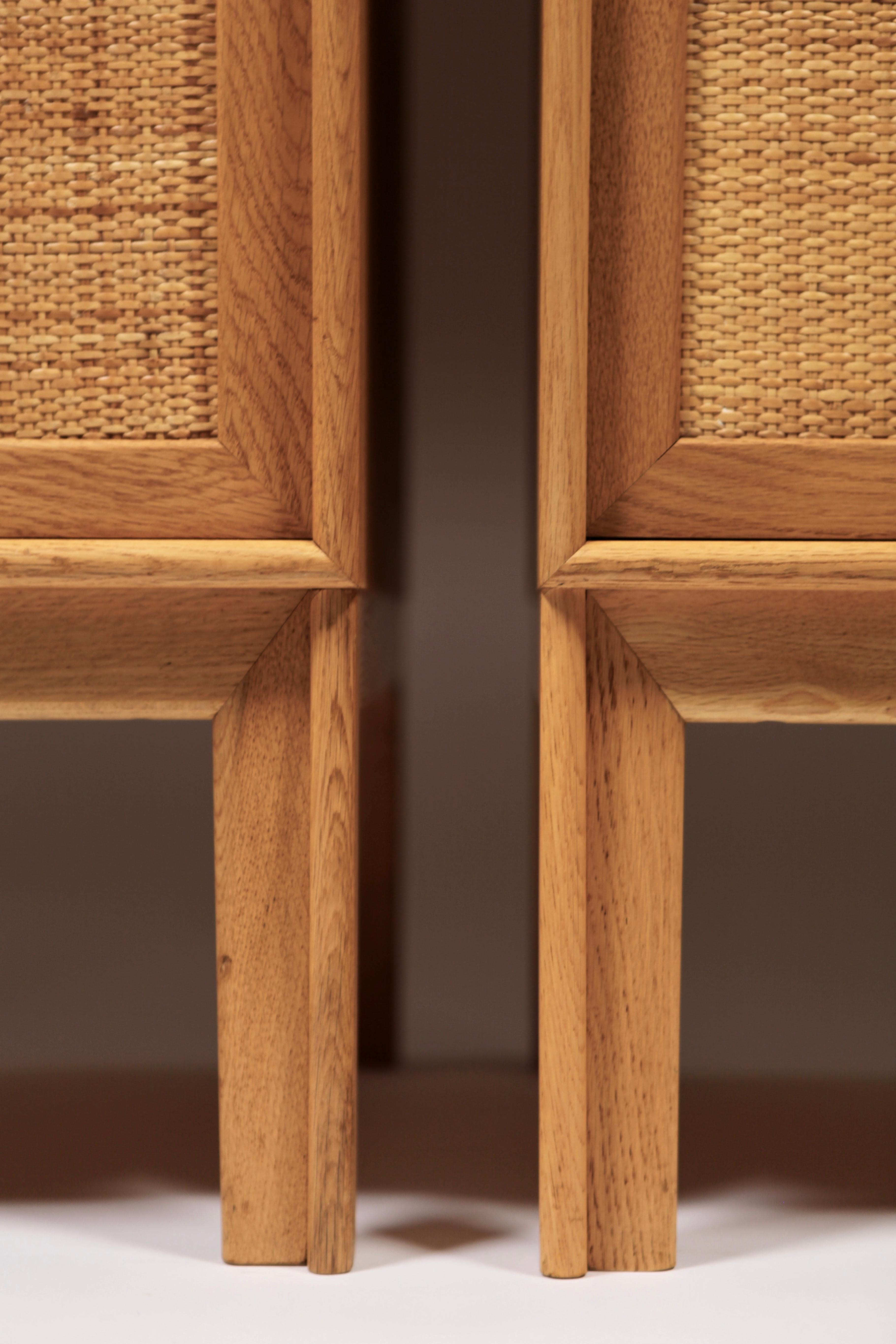 Swedish Pair of Sideboards with Bookcases in Oak and Cane by Alf Svensson, 1950s
