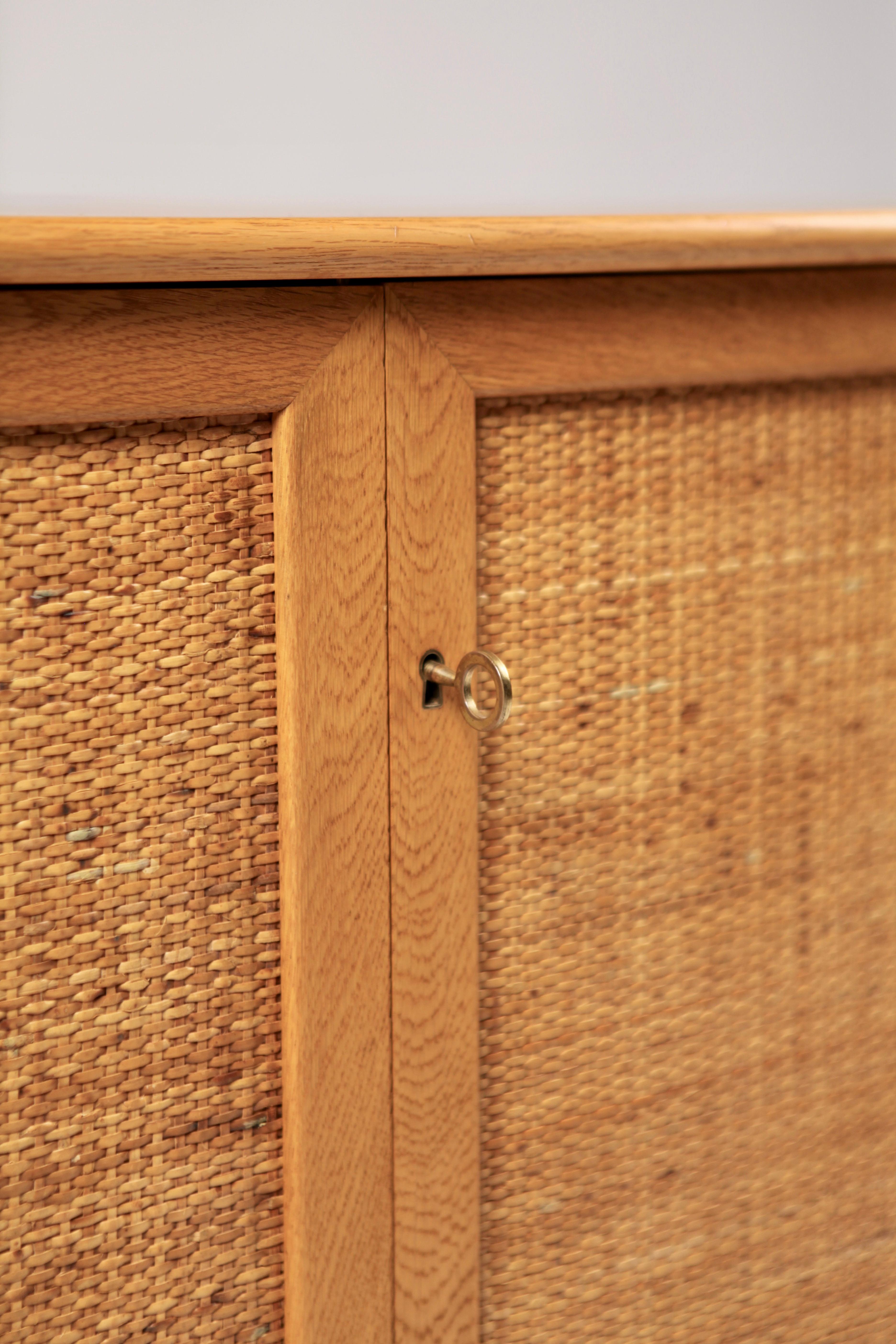 Rattan Pair of Sideboards with Bookcases in Oak and Cane by Alf Svensson, 1950s