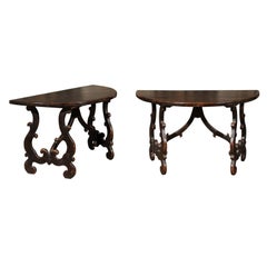 Pair of Sienese Baroque Style Demilune Tables with Lyre Shaped Legs, circa 1790