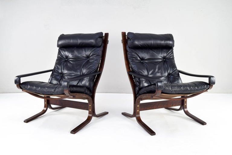Scandinavian Modern Pair of Siesta Leather Chairs and one Ottoman by Ingmar Relling for Westnofa