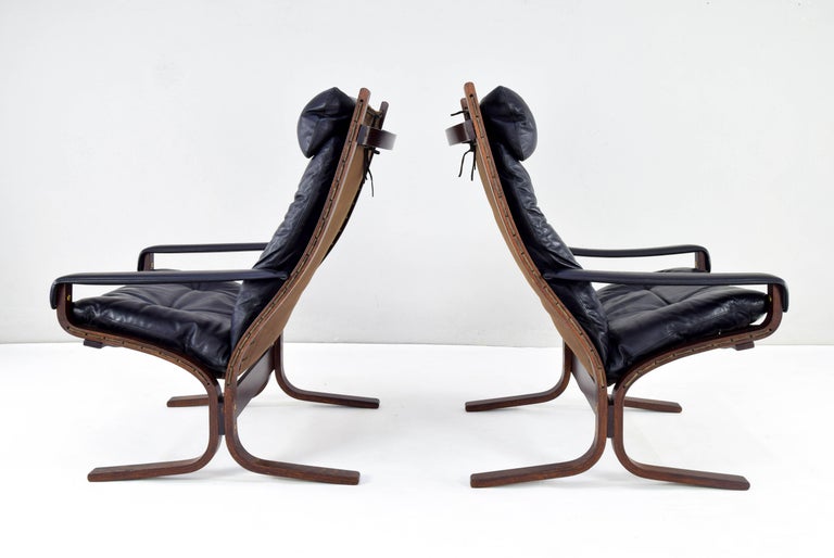 Norwegian Pair of Siesta Leather Chairs and one Ottoman by Ingmar Relling for Westnofa
