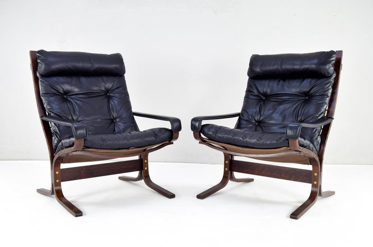 Pair of Siesta Leather Chairs and one Ottoman by Ingmar Relling for Westnofa 3