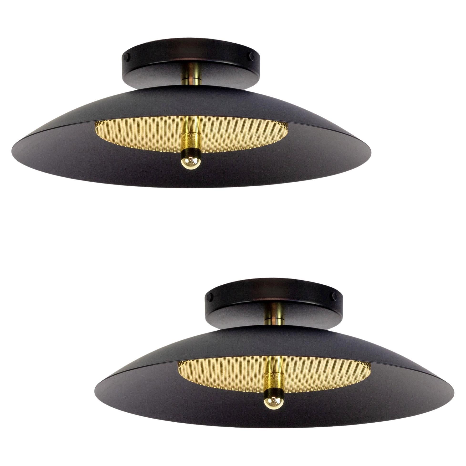 Pair of Signal Flush Mounts from Souda, Black and Brass, Made to Order For Sale