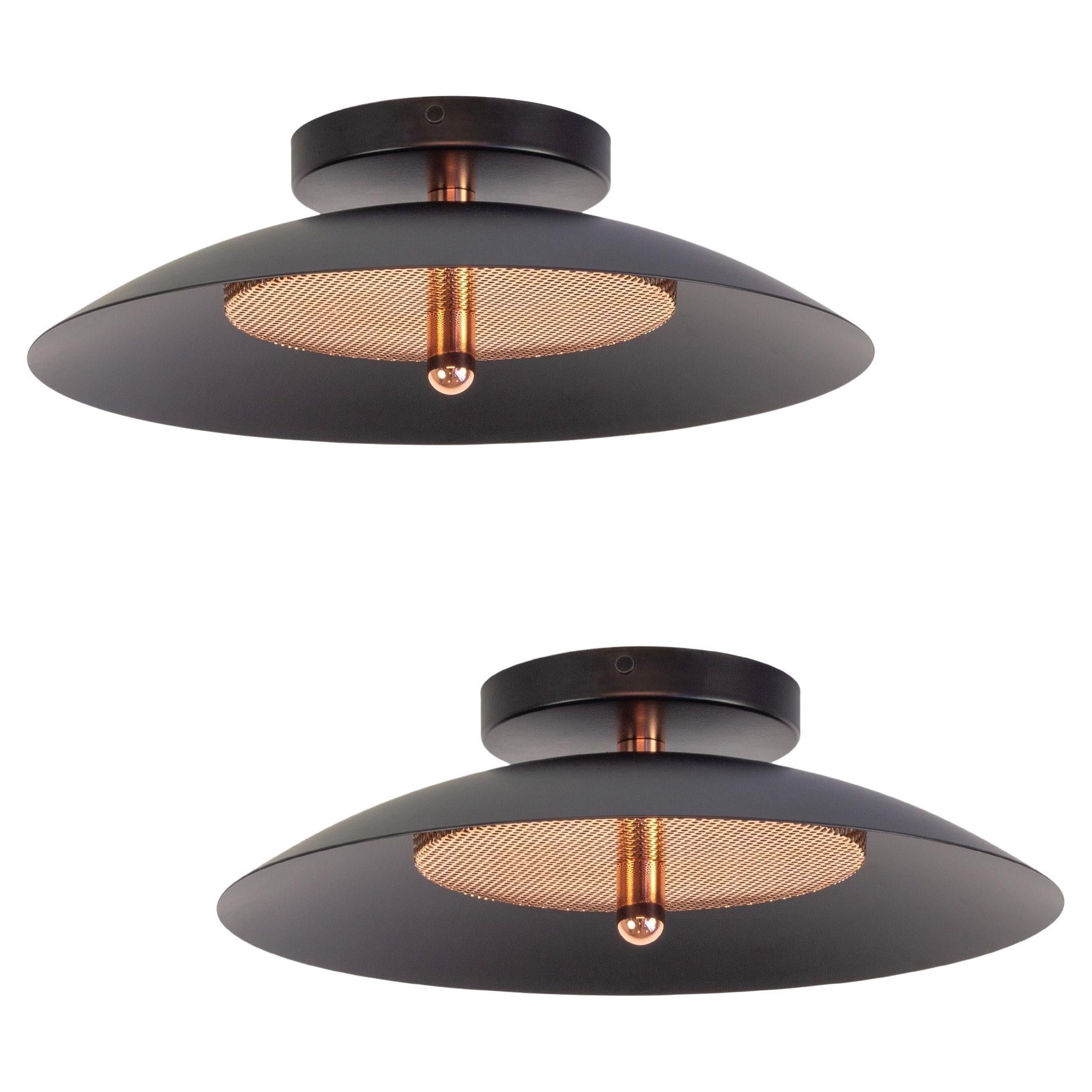 Pair of Signal Flush Mounts from Souda, Black and Copper, In Stock