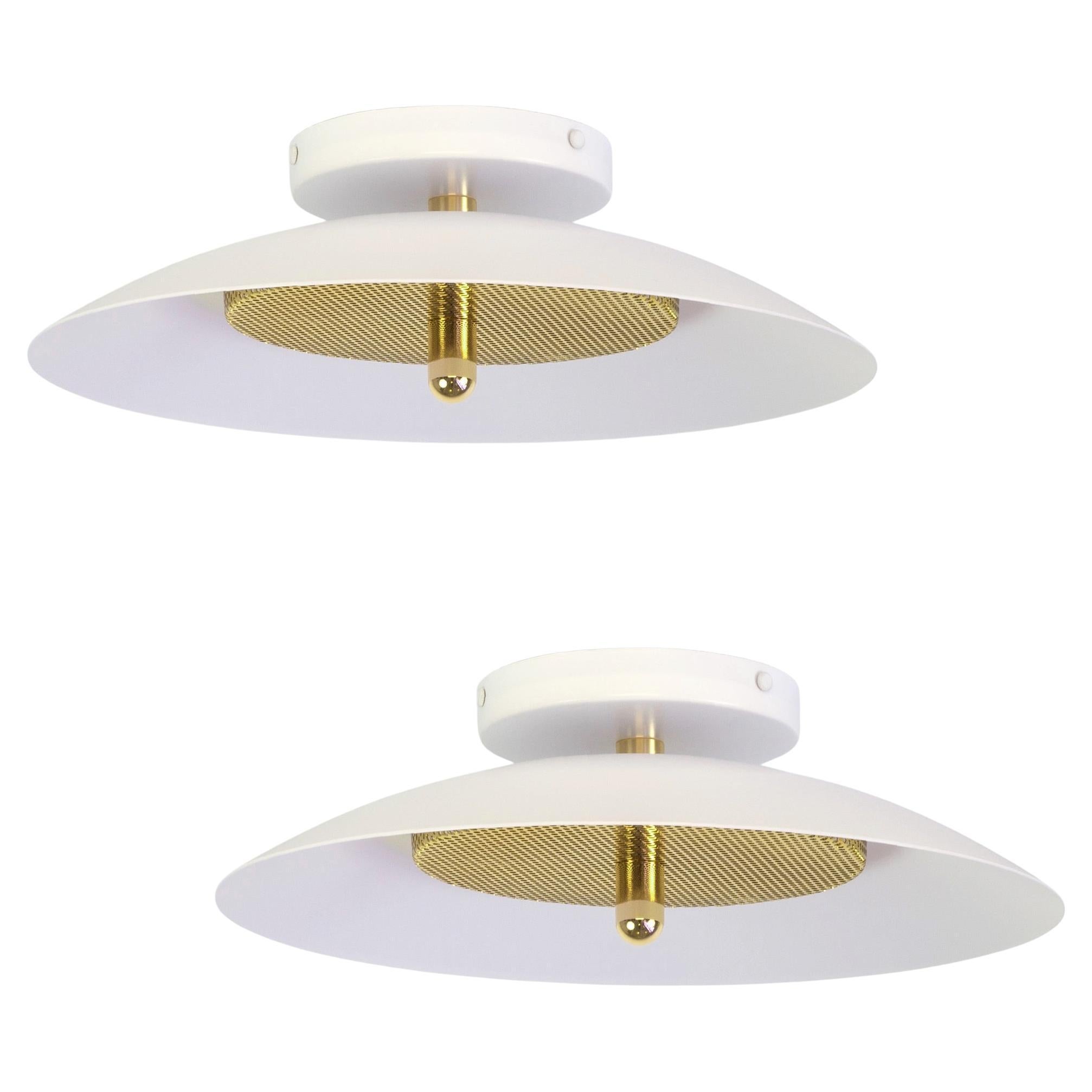 Pair of Signal Flush Mounts from Souda, White and Brass, Made to Order For Sale