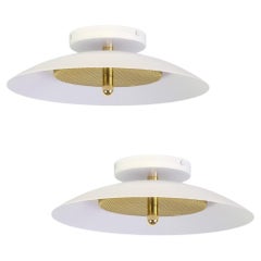 Pair of Signal Flush Mounts from Souda, White and Brass, Made to Order