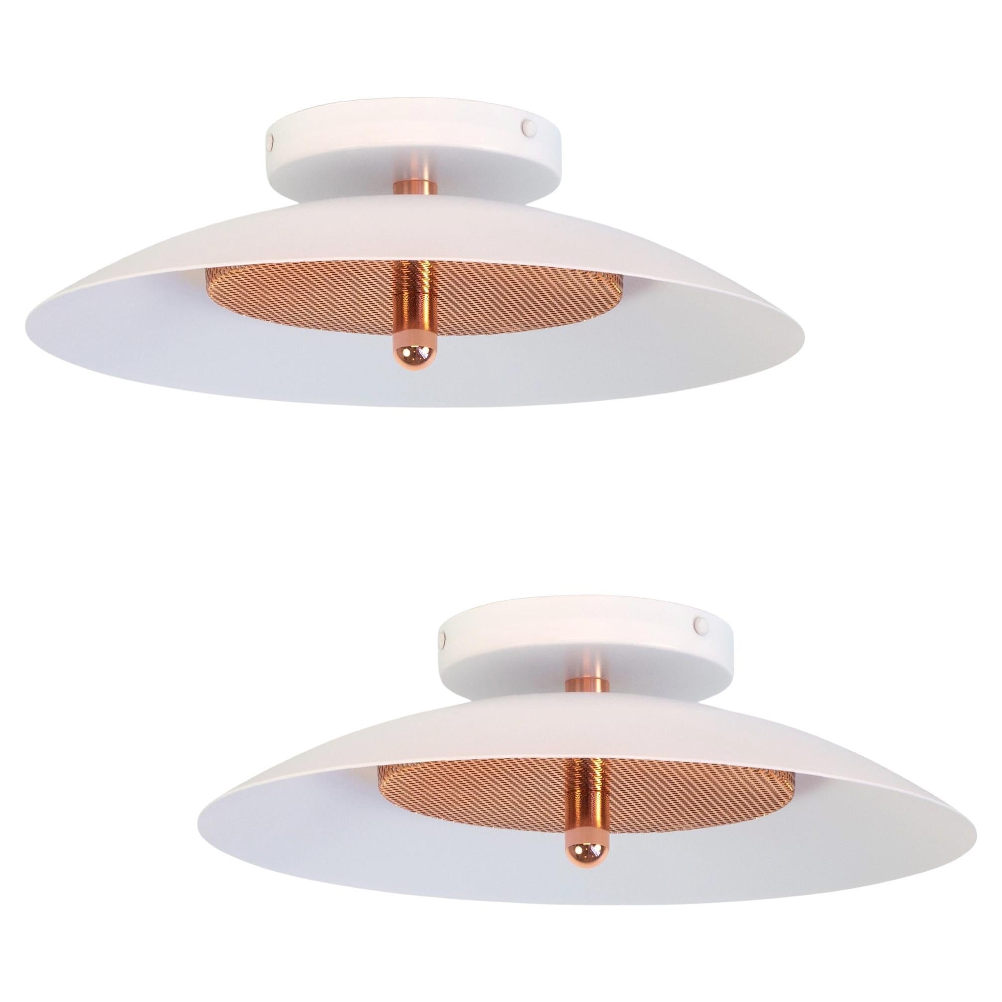 Pair of Signal Flush Mounts from Souda, White and Copper, Made to Order For Sale
