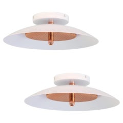 Pair of Signal  Flush Mounts from Souda, White and Copper, Made to Order