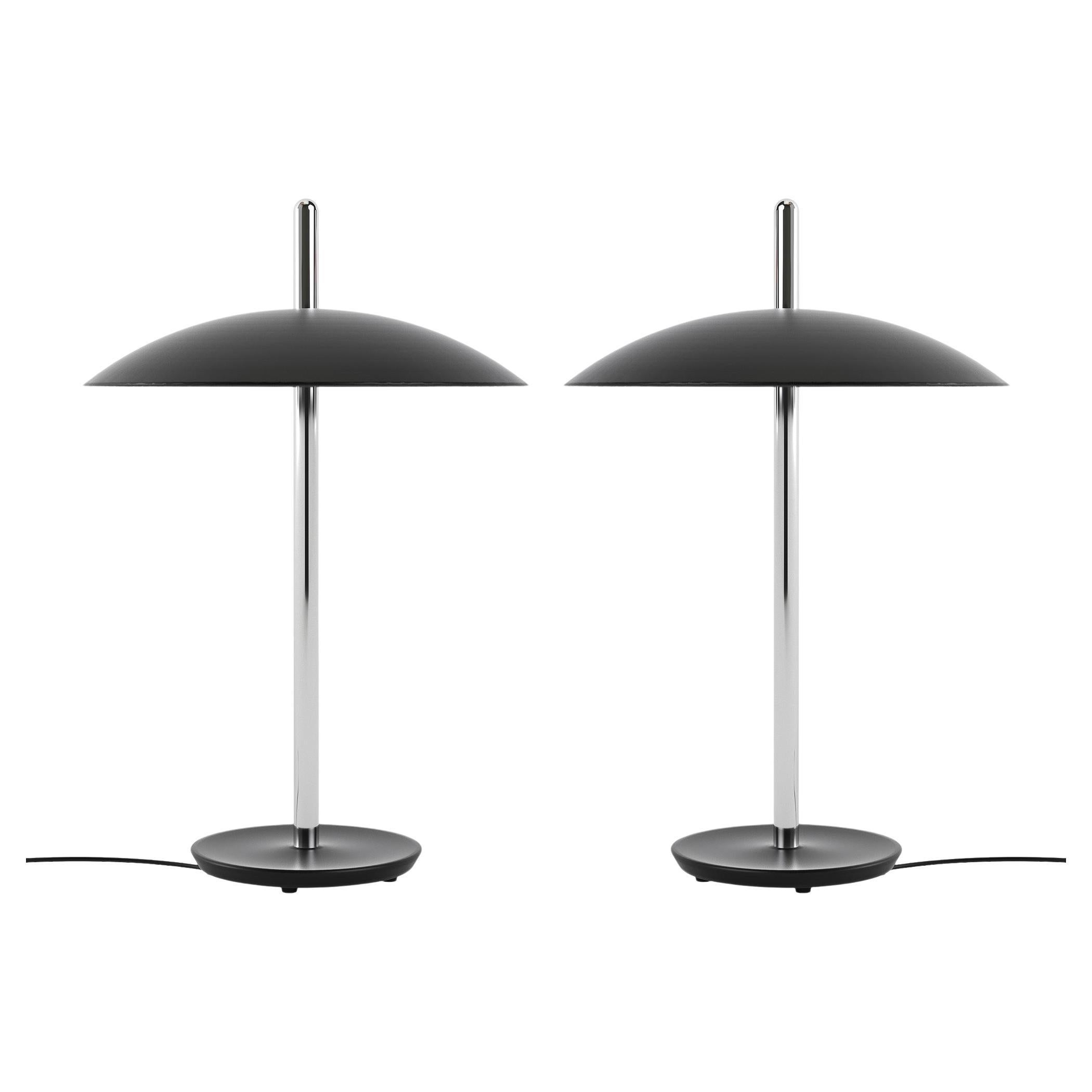 Paire de lampes de table Signal de Souda, noires/nickel, fabriquées sur commande