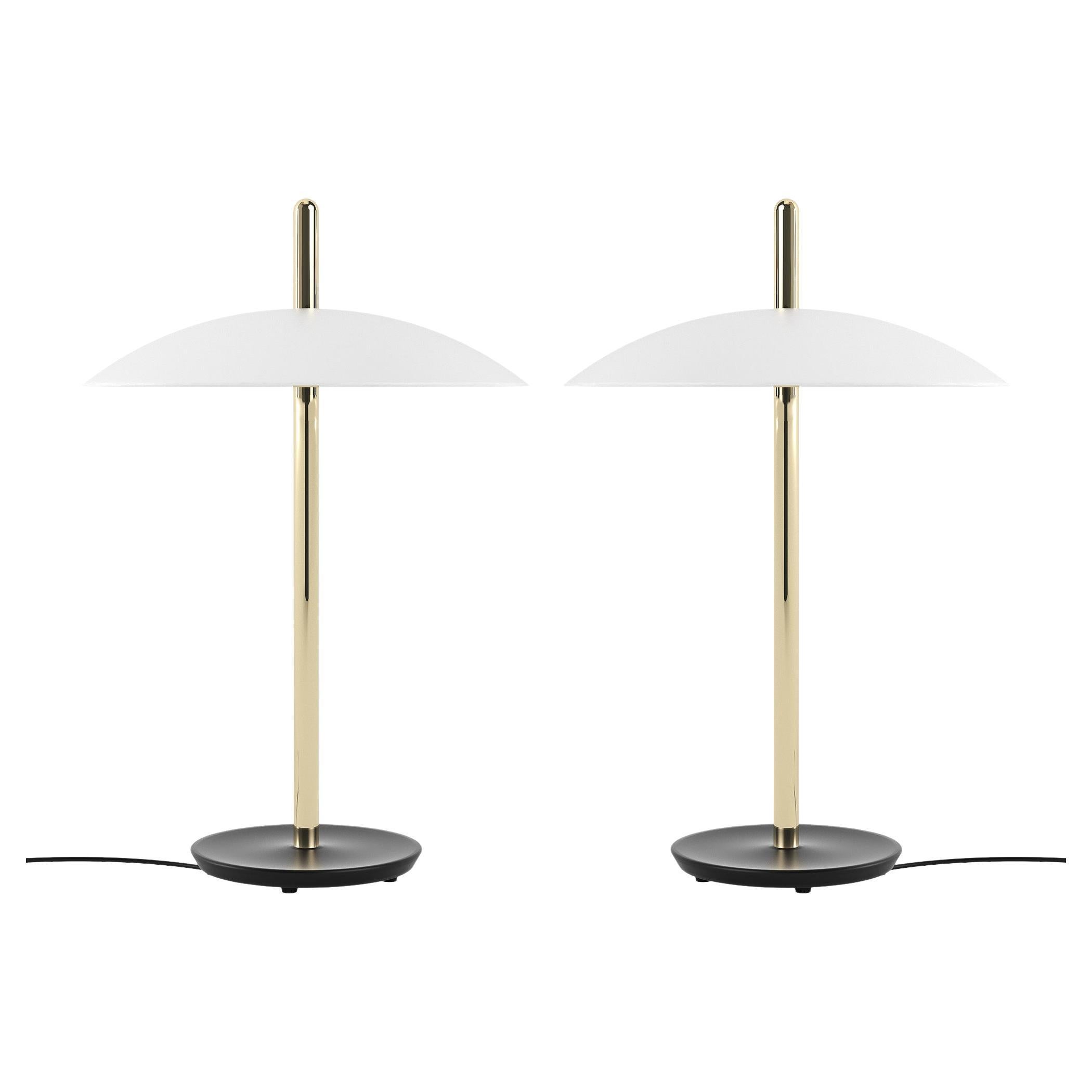 Pair of Signal Table Lamps from Souda, White & Brass, Made to Order