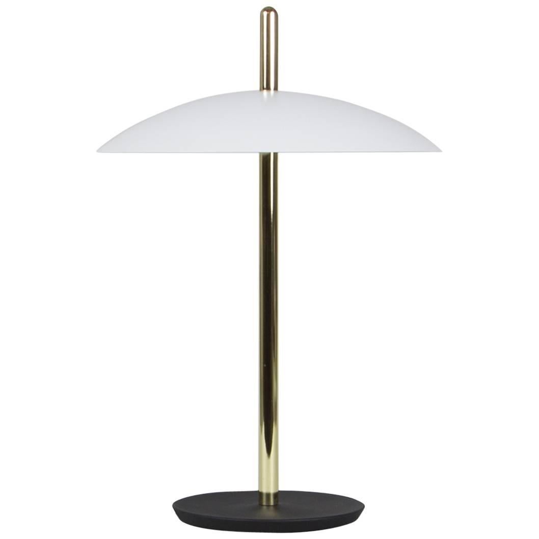 Pair of Signal Table Light from Souda, White x Nickel, Made to Order In New Condition For Sale In Brooklyn, NY