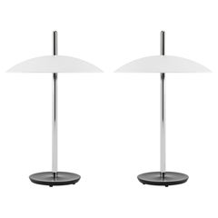 Paire de lampes de table Signal de Souda, blanches et en nickel, fabriquées sur commande