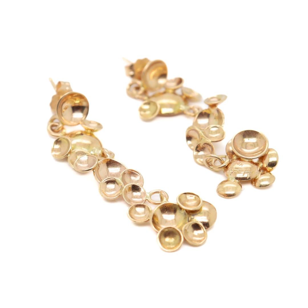 Coppia di orecchini modernisti firmati in oro 14k in vendita 5