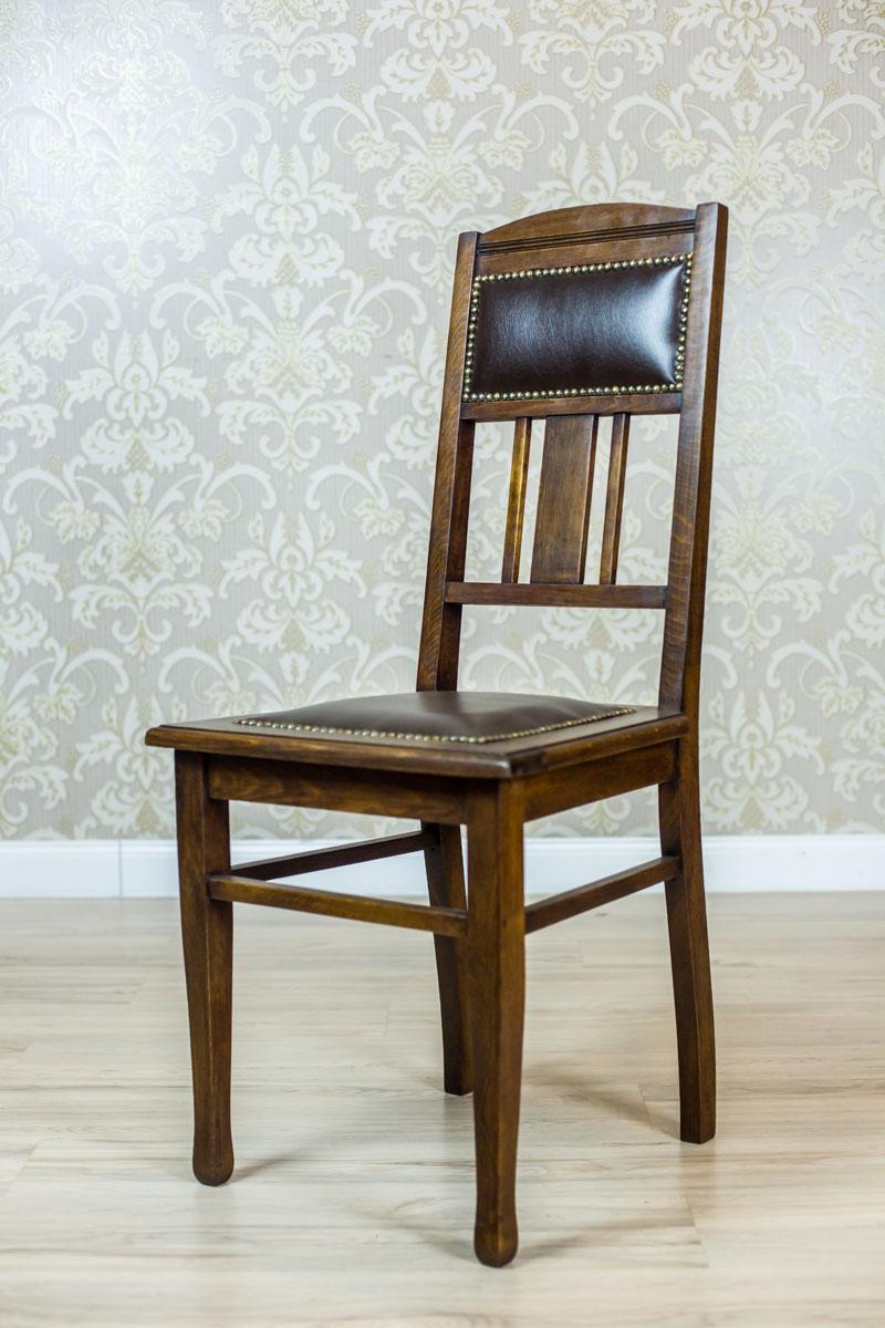 European Pair of Early-20th Century Signed Art Nouveau Chairs in Dark Brown Leather For Sale